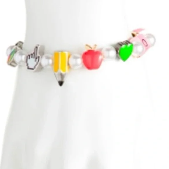 BETSEY JOHNSON SET Back to School Charm & Faux Pearl Necklace & Bracelet NEW NWT - Picture 13 of 16